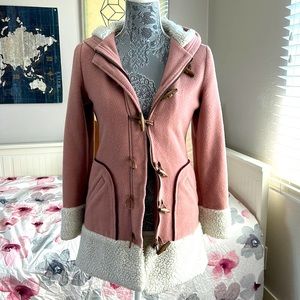 Y2K Paul Frank Sherpa Lined, Mauve Fleece jacket with zipper and wooden button